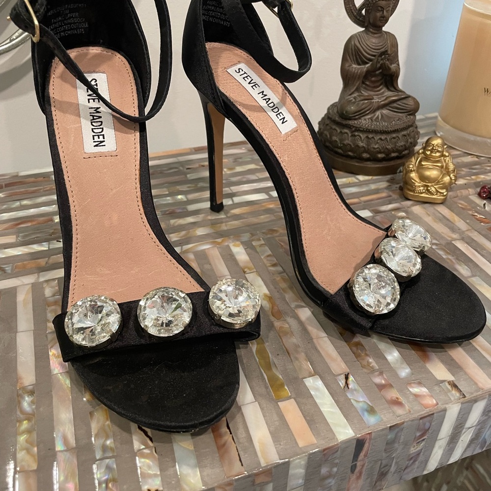 Steve Madden Black Stiletto Heels with Crystal Embellishments